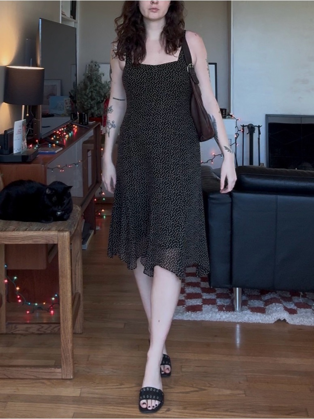 Vintage Nine West Black Polka Dot Slip Dress